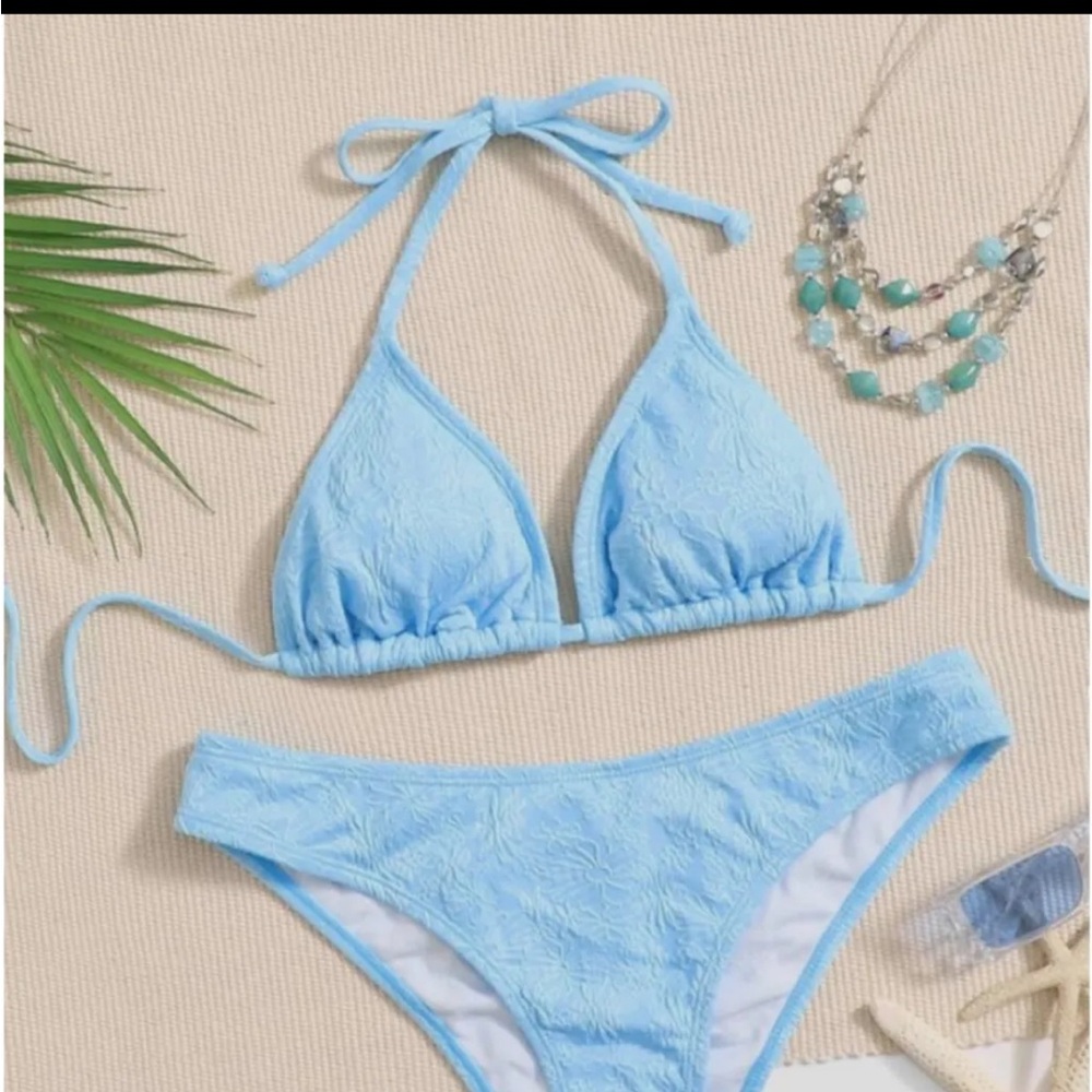 Light Blue Textured Bikini Set